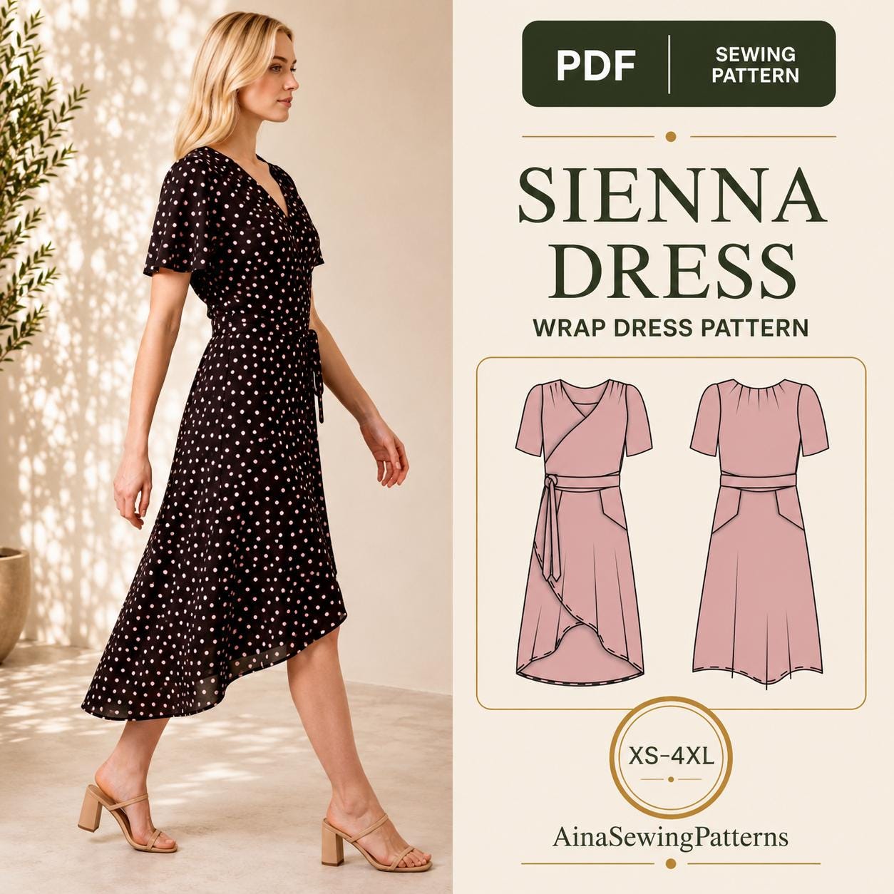 cotton wrap dress sewing pattern High Low PDF Pattern, Flutter Sleeves, Tie Waist, XS-4XL Xadsfeel Womens Bodycon Mini and DD cup sizes jovani cocktail dress Color:MARE NAVY Diy wrap