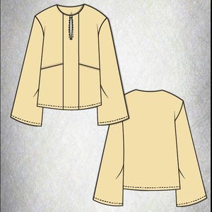 Blus med lyktaärm PDF-sömnadsmönster, nyckelhålsringning, XS-XXXL bild 12