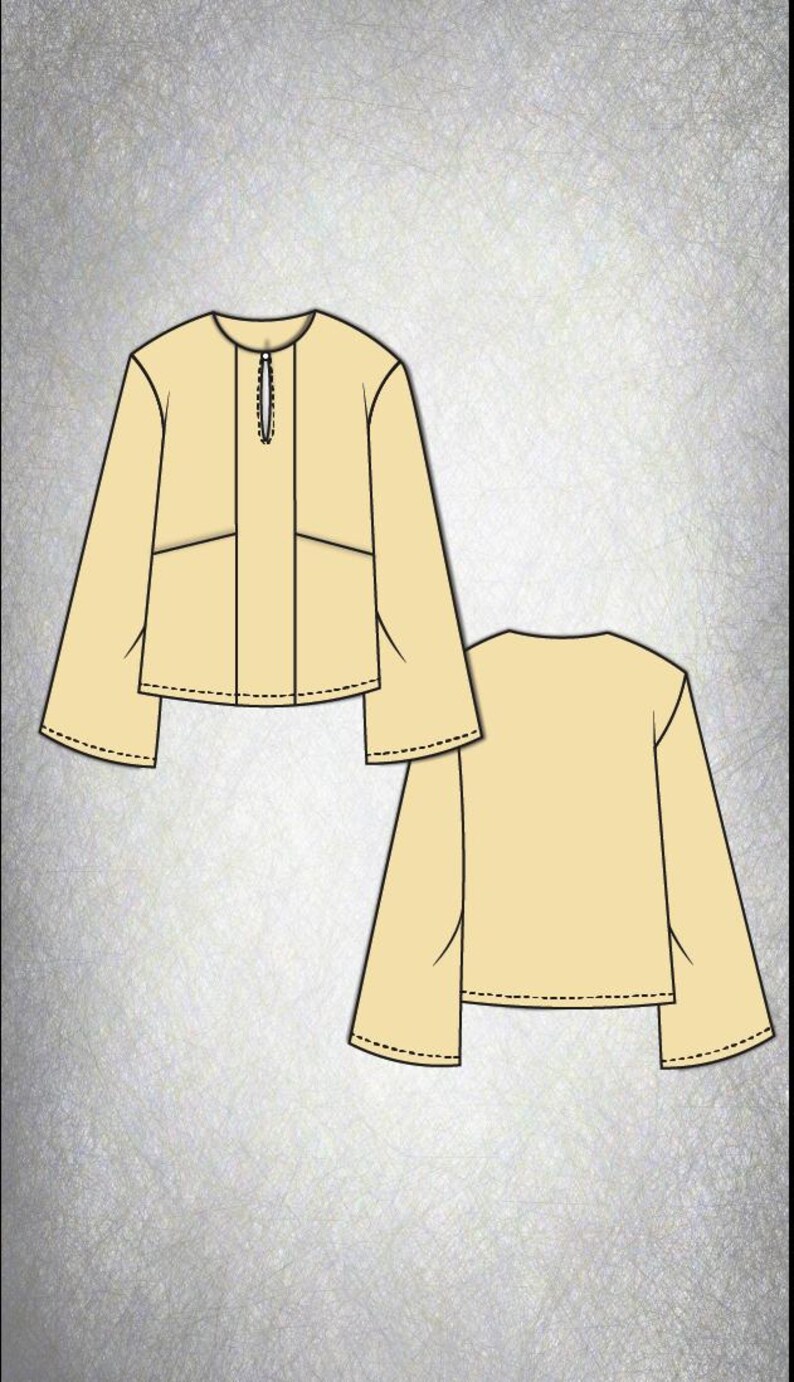 Blus med lyktaärm PDF-sömnadsmönster, nyckelhålsringning, XS-XXXL bild 12