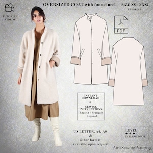 Modello cappotto donna / Modello cappotto invernale / Modello di cucito cappotto lungo / Modello cappotto oversize / Modello moderno / Modello di cucito PDF per donna