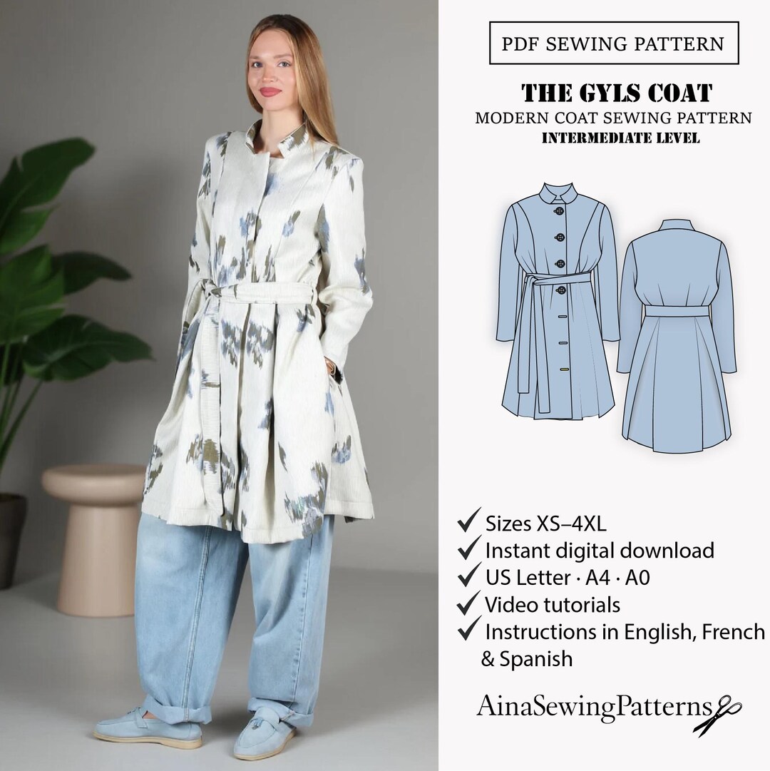 Women Coat Sewing Pattern | Coat Pattern With Collar | Long Coat ...