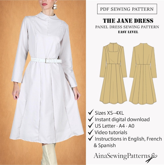 Long Sleeve Dress Sewing Pattern | A-line Dress Sewing Pattern | High Neck Dress Sewing Pattern | Women Dress Pattern | Panel Dress Pattern - Etsy Israel Long Sleeve Dress Sewing Pattern | A-line Dress Sewing Pattern | High Neck Dress Sewing Pattern | Women Dress Pattern | Panel Dress Pattern - Etsy Israel