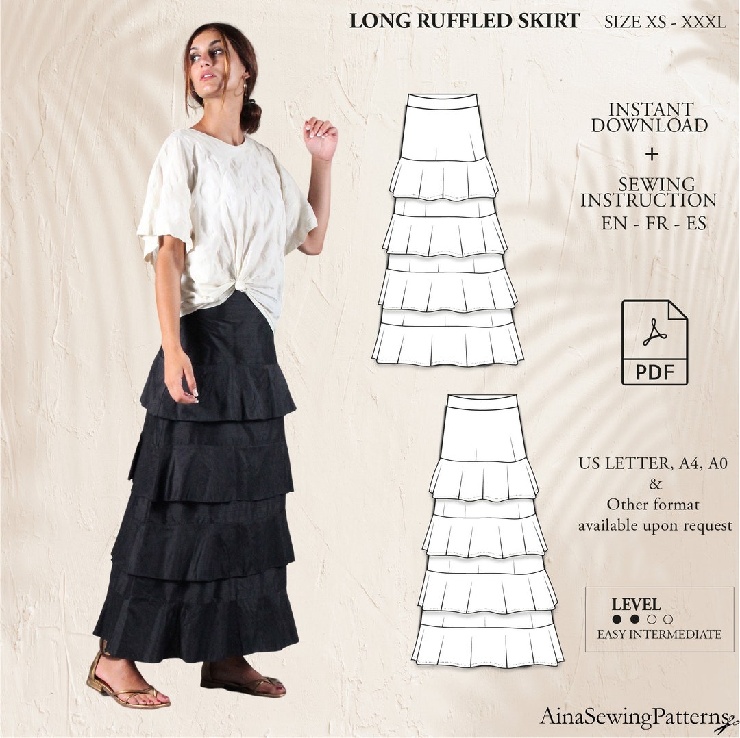 Ruffle Skirt Sewing Pattern Long Skirt Sewing Pattern Easy Etsy Canada