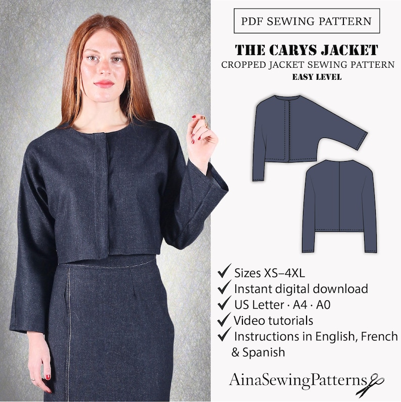 Cropped Jacket Pattern | Women Jacket Sewing Pattern | Modern Sewing ...