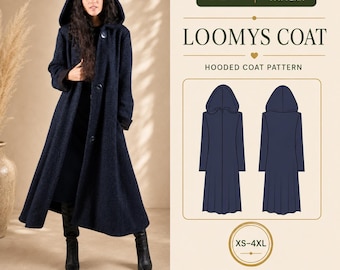 Hooded coat pattern | Winter coat pattern | Long coat sewing pattern | Flared coat pattern | Modern pattern | Women PDF Sewing Pattern