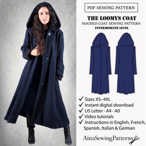 Patrón de costura abrigo con Capucha | Patrón de costura abrigo invierno | Patrón costura abrigo mujer | Patrón de costura PDF para mujer