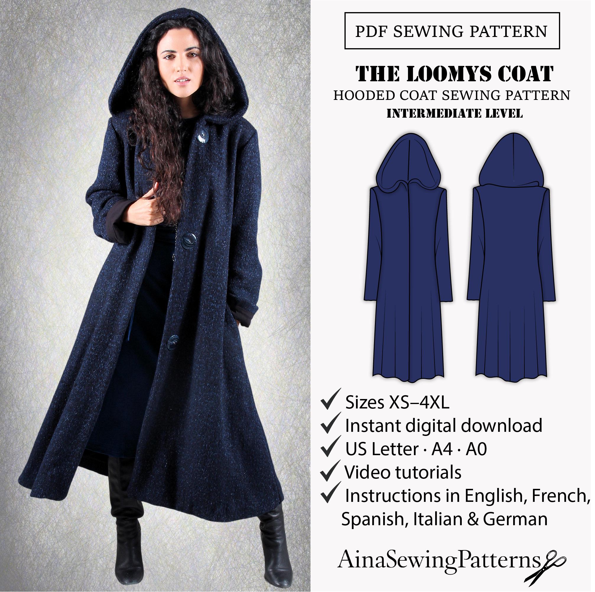 Hooded Coat Pattern | Winter Coat Pattern | Long Coat Sewing Hooded Coat Pattern | Winter Coat Pattern | Long Coat Sewing