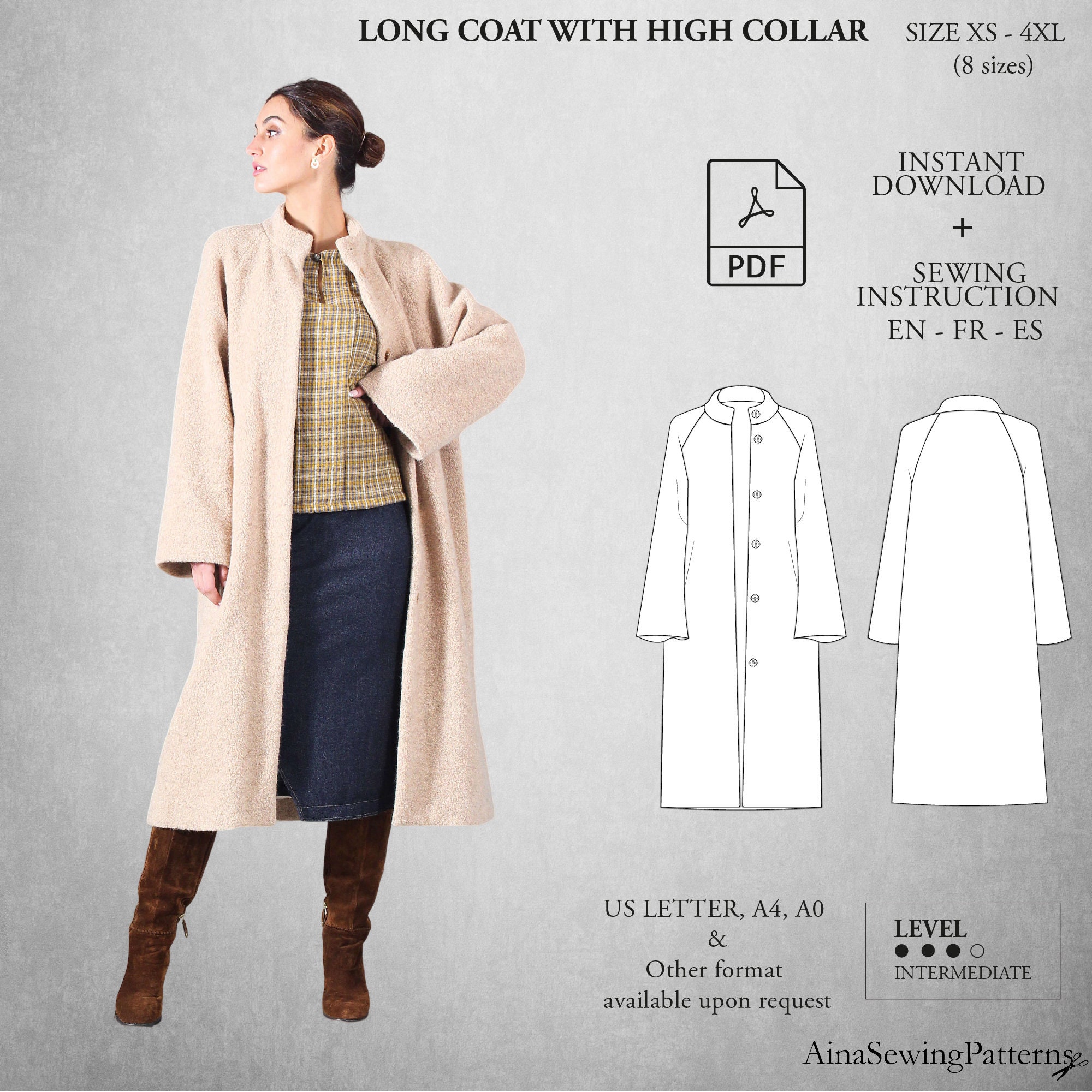 Women Coat Pattern Winter Coat Pattern Long Coat Sewing - Etsy UK