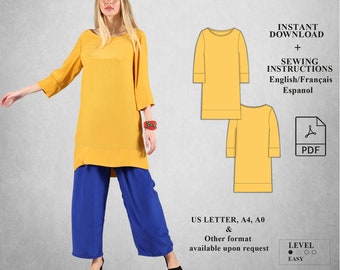 Straight dress sewing pattern | Tunic sewing pattern | Blouse sewing pattern |  Dress sewing Pattern | Women PDF Sewing Pattern