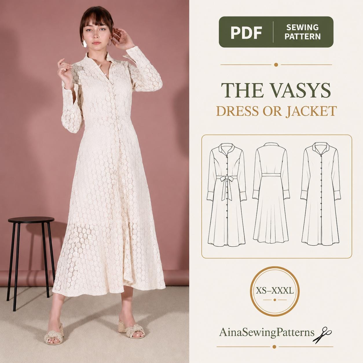 a line shirt dress pattern Sewing PDF | Dress Pattern | Flared Dress Pattern | Shirt Jacket Pattern | Women XS-XXXL size:Medium bias facing armholes Sherri Hill 52042 Prom Color:01 Rose Red