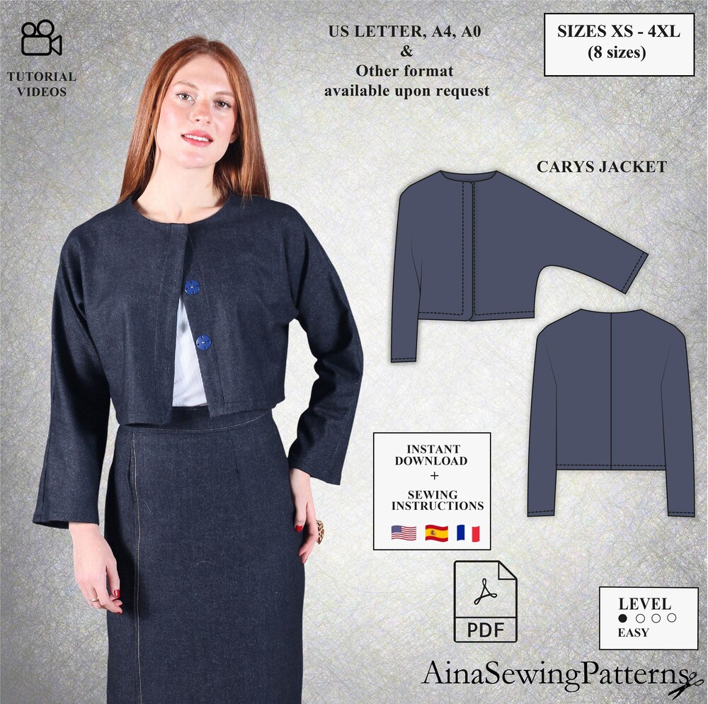 Snorider Design Cropped Jacket Pattern | Women Jacket Sewing Pattern | Modern Sewing Pattern | Easy Jacket Pattern | Short Jacket Pattern | Pdf Pattern