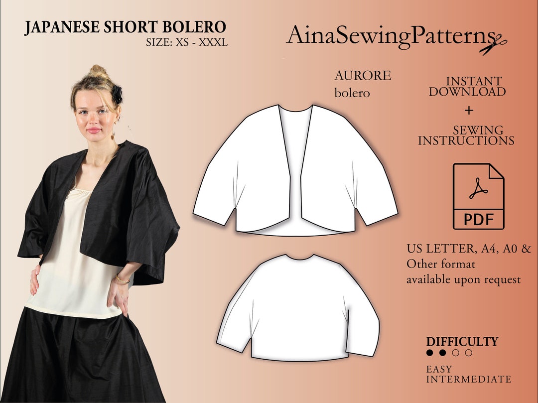 Bolero Jacket Sewing Pattern PDF Digital Sewing Pattern Etsy UK