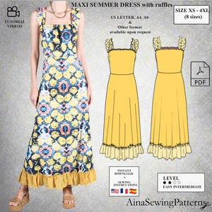 Summer dress sewing pattern | Maxi dress sewing pattern | Long dress sewing pattern | Sleeveless dress sewing pattern | Women PDF Pattern