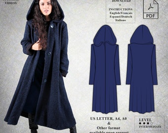 Hooded coat pattern | Winter coat pattern | Long coat sewing pattern | Flared coat pattern | Modern pattern | Women PDF Sewing Pattern