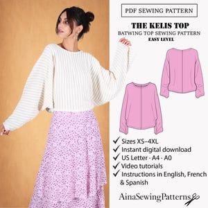 Patron couture pull femme | Patron couture top femme | Patron couture manches chauve souris | Patron à imprimer | Patron couture femme PDF