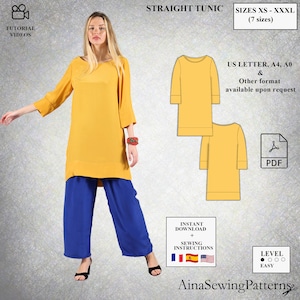 Patrón de costura Vestido Mujer | Patrón de costura túnica mujer | Patrón de costura vestido corto | Patrón de costura PDF para mujer