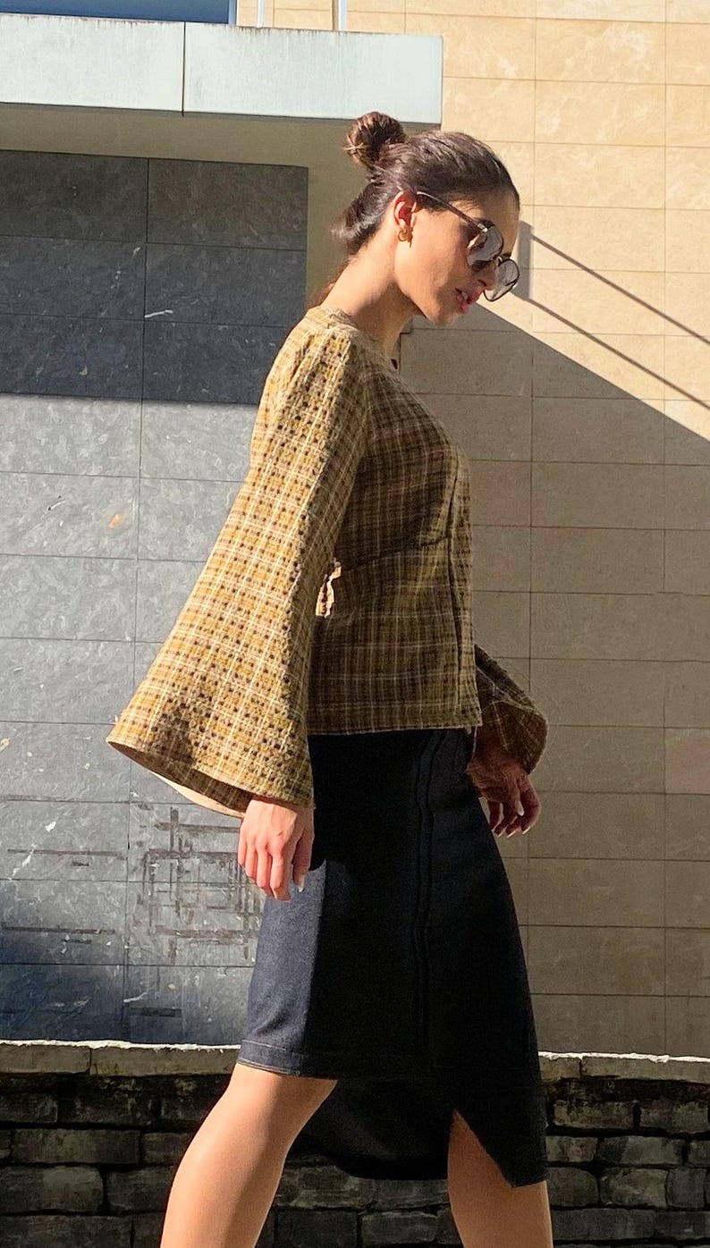 Blus med lyktaärm PDF-sömnadsmönster, nyckelhålsringning, XS-XXXL bild 3