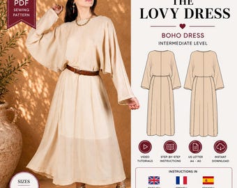 Boho Dress sewing pattern | Summer dress sewing pattern | Long dress sewing pattern | Maxi dress Pattern | Women PDF Sewing Pattern