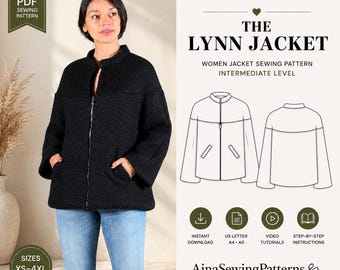 Jacket Sewing Pattern | Casual Jacket Pattern | Stand Collar Jacket Pattern | Zip Jacket Pattern | PDF Pattern