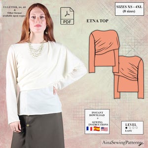 Top sewing pattern | Long sleeve top sewing pattern | Blouse pattern | Modern sewing pattern | Printable pattern | Women PDF Sewing Pattern