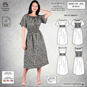 Easy Shirred Dress Sewing Pattern | Beginner-Friendly Elastic Waist Midi Dress | Summer Dress pattern with Sleeve | Sleeveless dress pattern