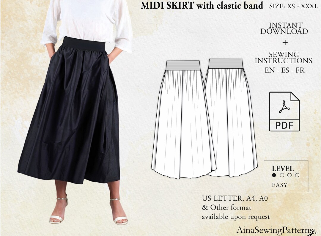 Midi Skirt Sewing Pattern Long Skirt Sewing Pattern Easy Etsy Australia