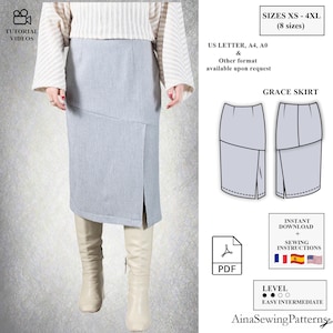 Midi Pencil skirt pattern |  Work skirt pattern |  Fitted skirt pattern | Women&#39; skirt pattern | Women&#39;s skirt pattern | PDF pattern