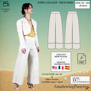 Women pants sewing pattern |  Wide leg Pants pattern | Wide pants sewing pattern | Trousers sewing Pattern | Wide leg trousers pattern