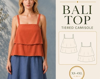 Tiered Camisole Top PDF Sewing Pattern, Spaghetti Straps, Beginner, XS-4XL