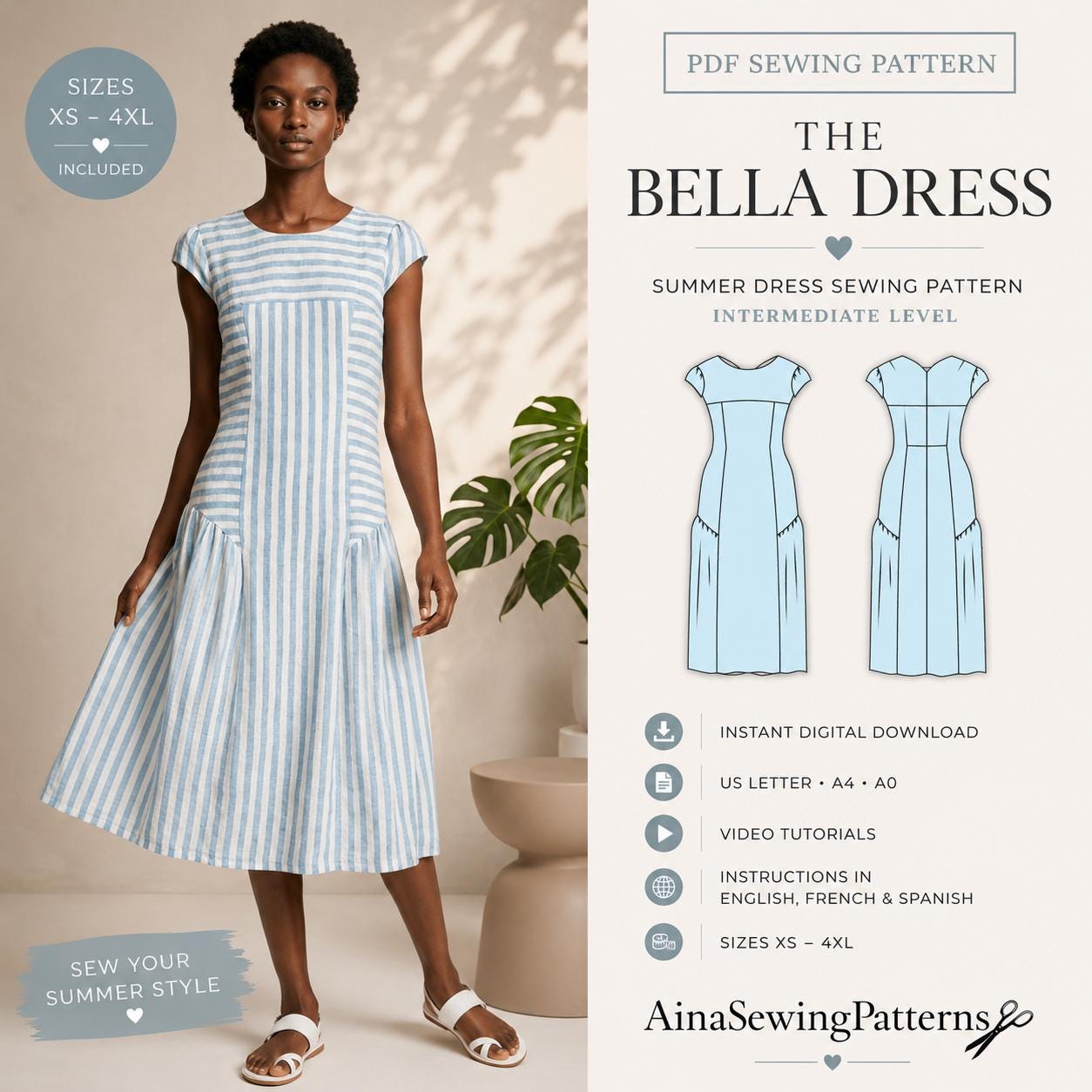 cap sleeve maxi dress pattern CAP SLEEVE DRESS SEWING PATTERN The Assembly Line shop