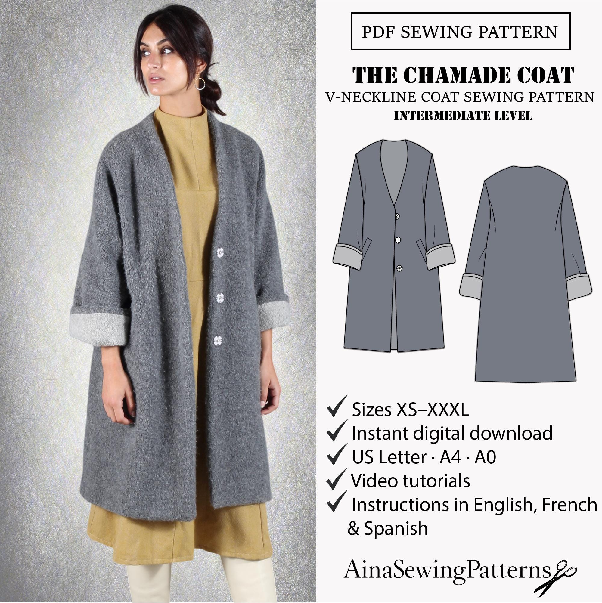Oversized Coat Sewing Pattern PDF | Loose Fit Coat Pattern | Drop