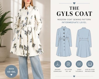 Women coat sewing pattern | Coat pattern with collar | Long coat pattern | Jacket with belt pattern | Modern coat pattern | PDF Pattern