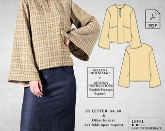 Top sewing pattern | Long sleeve top pattern | Blouse sewing pattern | Lantern sleeve pattern | Printable pattern | Women PDF Pattern