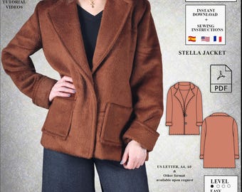 Padrão de jaqueta com gola de lapela | Padrão de jaqueta feminina | Padrão de jaqueta de trabalho | Padrão de jaqueta reta | Padrão de designer | Padrão PDF feminino