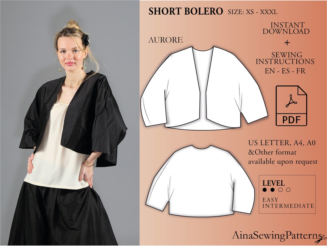 Bolero Jacket Sewing Pattern PDF Digital Sewing Pattern Etsy Australia
