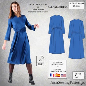 Dress sewing pattern | Long sleeve dress pattern | Winter dress pattern | Jersey dress pattern | High neck dress pattern | Women PDF Pattern