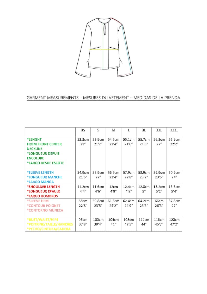 Blus med lyktaärm PDF-sömnadsmönster, nyckelhålsringning, XS-XXXL bild 14