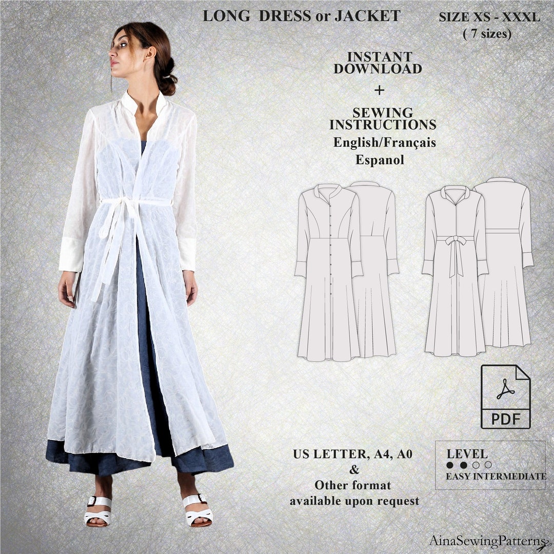 Long Jacket Pattern Fitted Jacket Sewing Pattern Long Dress Pattern