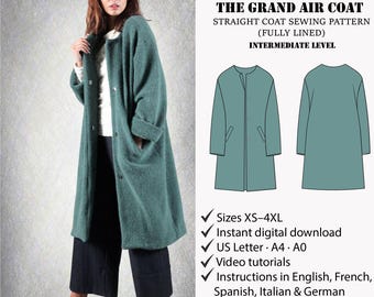 Women coat pattern | Winter coat pattern | Long coat sewing pattern | Straight coat pattern | Modern pattern | Women PDF Sewing Pattern