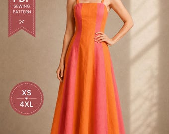 Panel Dress PDF Sewing Pattern | Flared Dress Pattern for Women | Intermediate Sewing Pattern with Invisible Zipper | Sizes XS–4XL