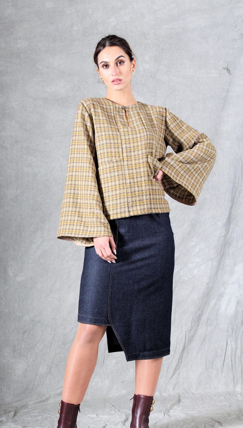 Blus med lyktaärm PDF-sömnadsmönster, nyckelhålsringning, XS-XXXL bild 5