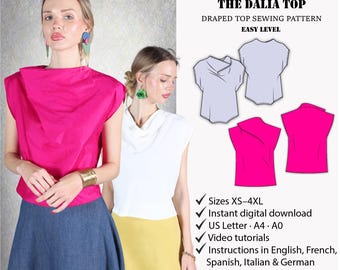 Top sewing pattern | Blouse sewing pattern | Bias-cut draped top sewing pattern | Summer top pattern | Summer blouse pattern |  PDF Pattern