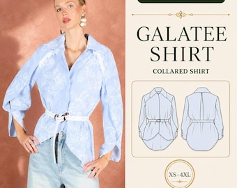 Oversized Collared Shirt PDF Sewing Pattern, Two-Piece Sleeves, XS-4XL