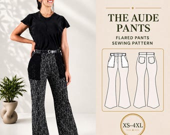 Women’s Woven Flared Pants PDF Sewing Pattern, High Waist, Patch Pockets, XS–4XL