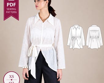 Elegant shirt pattern | Long sleeve top pattern | Shirt pattern women | Summer top pattern | Collar shirt pattern  | Women PDF Pattern