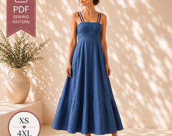 Summer Dress Pattern PDF | Fitted Dress Pattern | Flared Dress Pattern | Women Sewing Pattern XS-XXXL