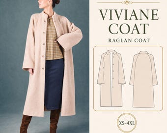 Women's Oversized Raglan Coat PDF Sewing Pattern, High Collar, Lined, XS-4XL