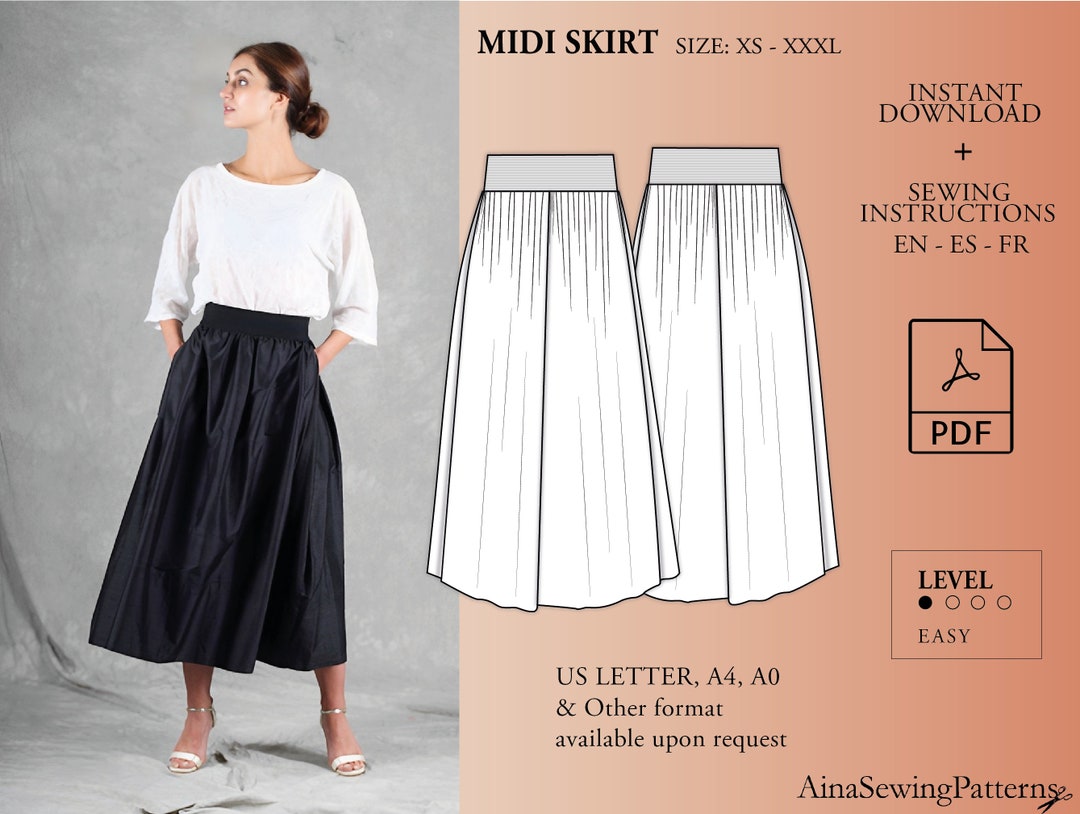 Midi Skirt Sewing Pattern PDF Digital Sewing Pattern Etsy