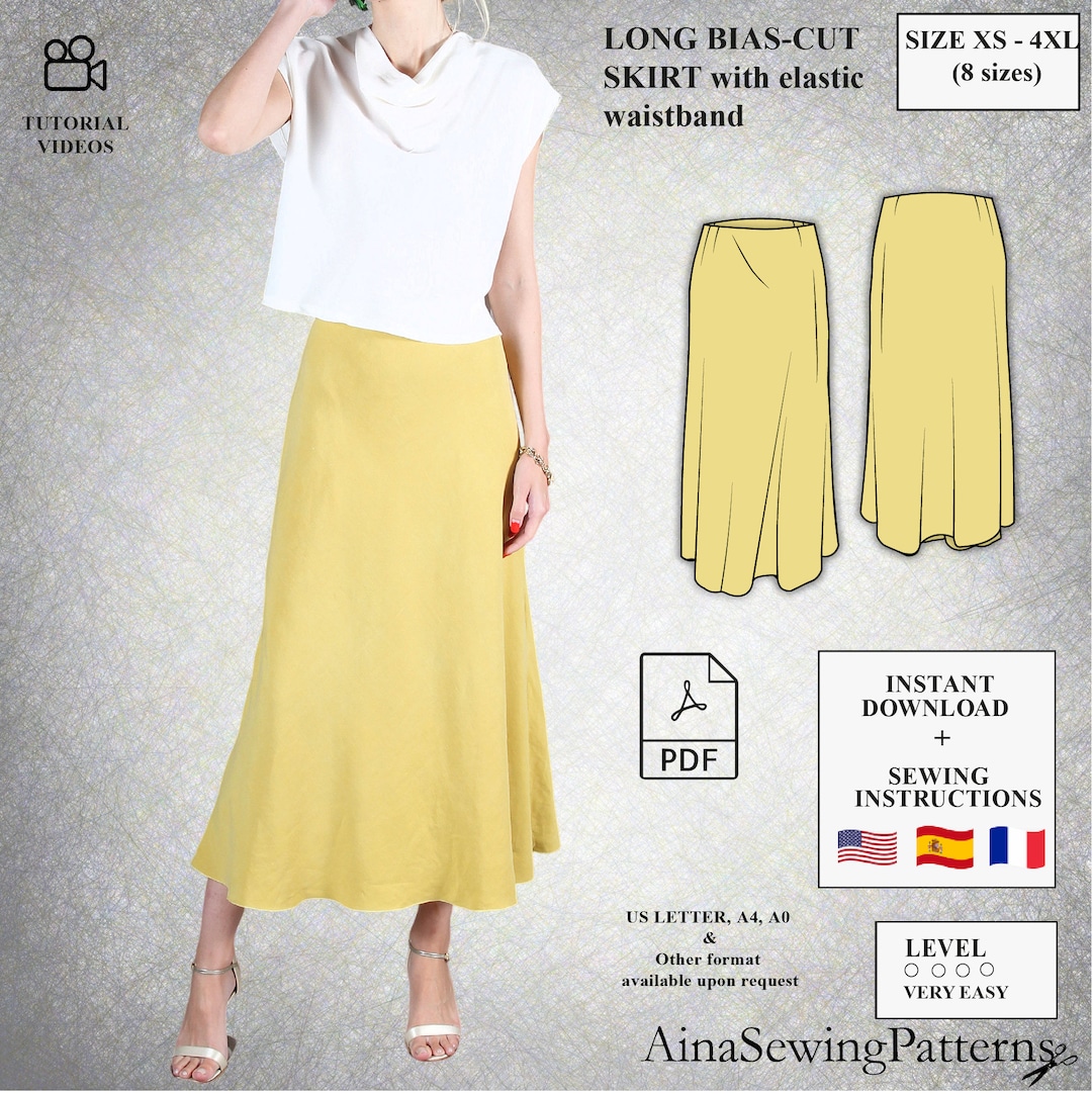 Bias Cut Skirt Pattern Long Skirt Sewing Pattern Summer Skirt Sewing Pattern Elastic Waist Skirt