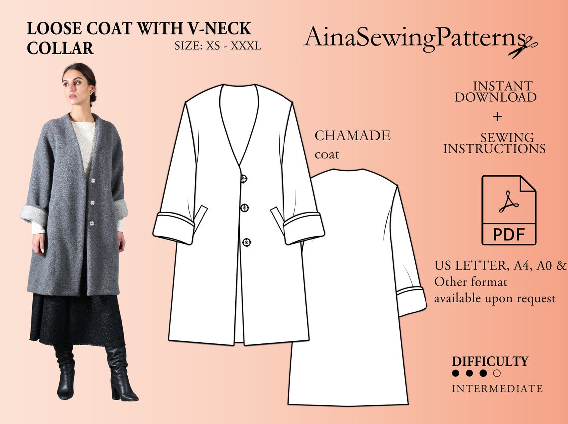 Long Coat Sewing Pattern PDF Digital Sewing Pattern Etsy